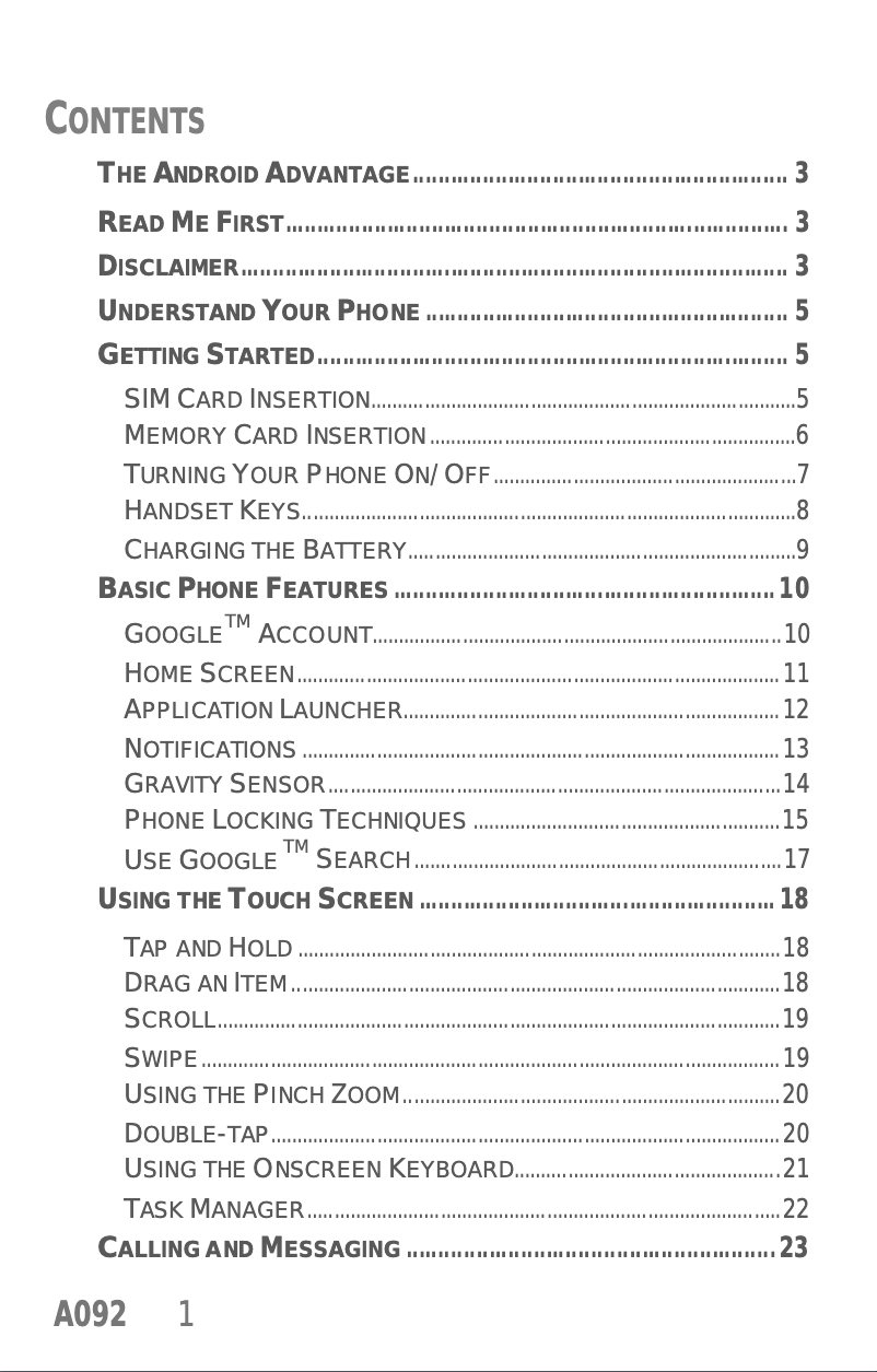 Page 1 de la notice Manuel utilisateur Micromax BoltA092