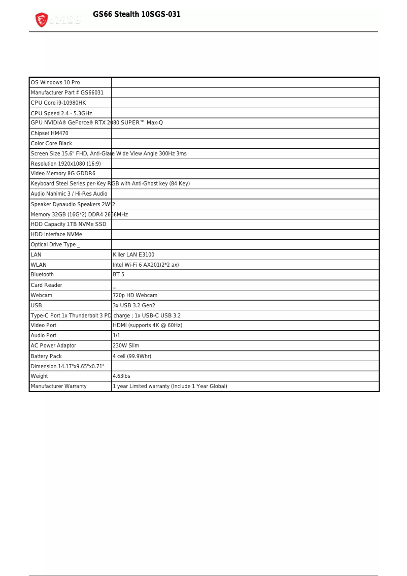 Image de la première page du manuel de l'appareil Stealth GS66