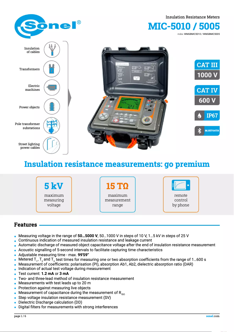 Página 1 del manual Ficha técnica Sonel MIC-5010
