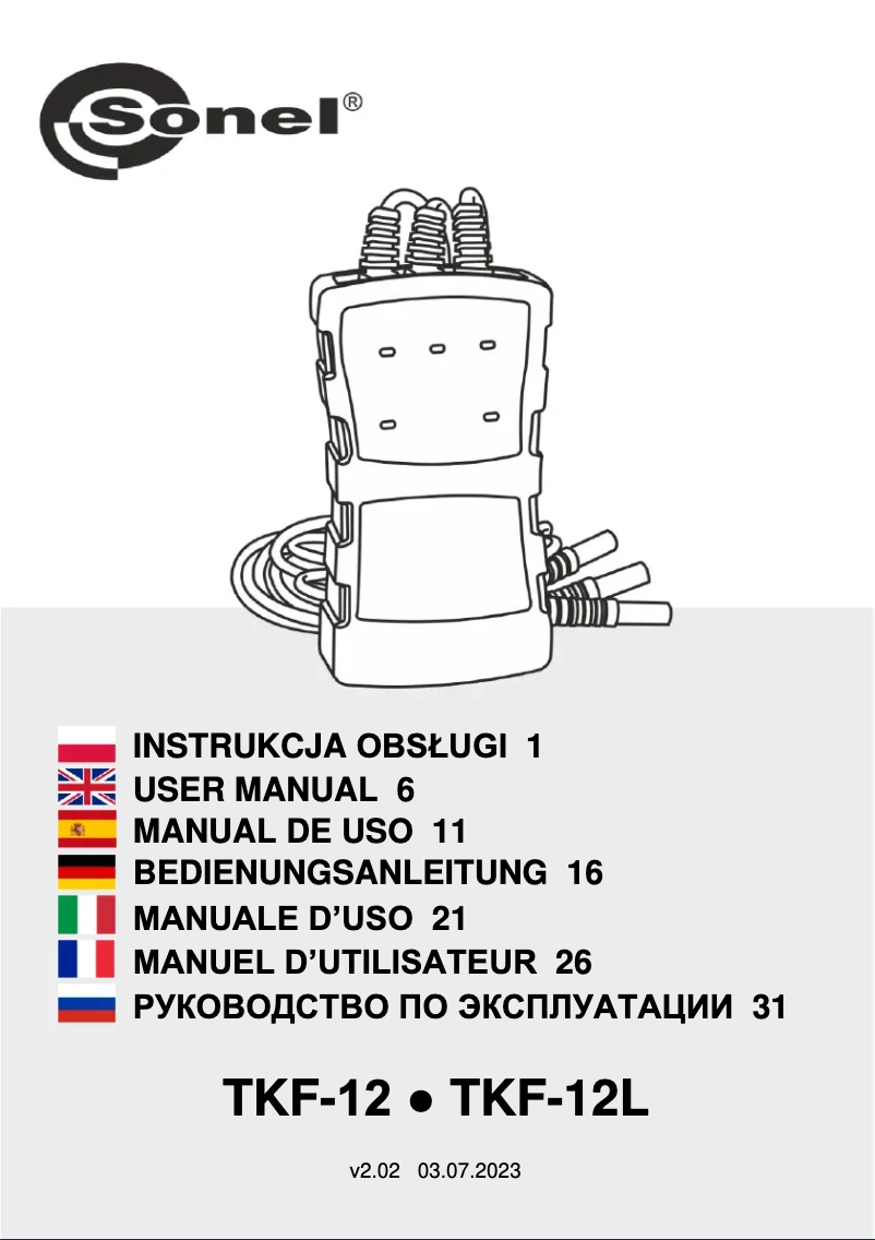Page 1 de la notice Manuel utilisateur Sonel TKF-12