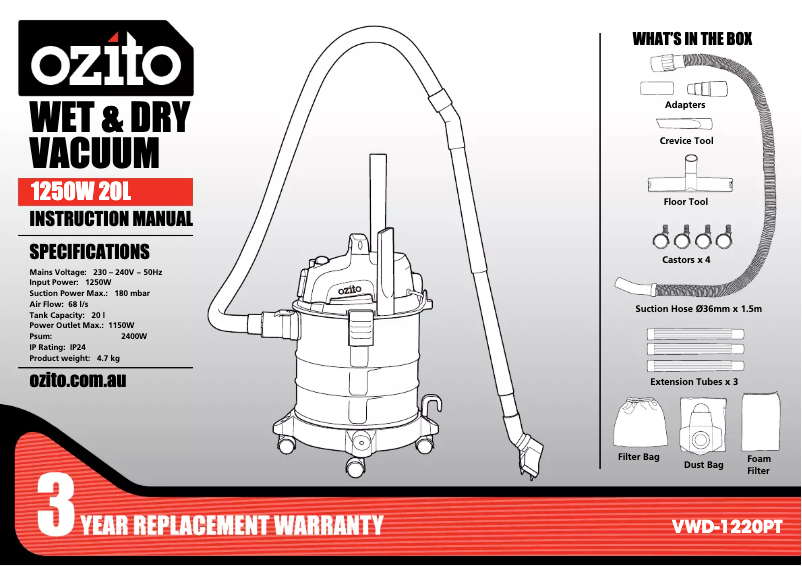 Page n°1 - Manuel utilisateur Ozito VWD-1220