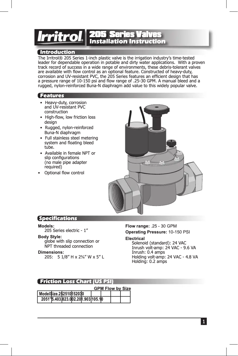 Page 1 de la notice Manuel utilisateur Irritrol 205SF