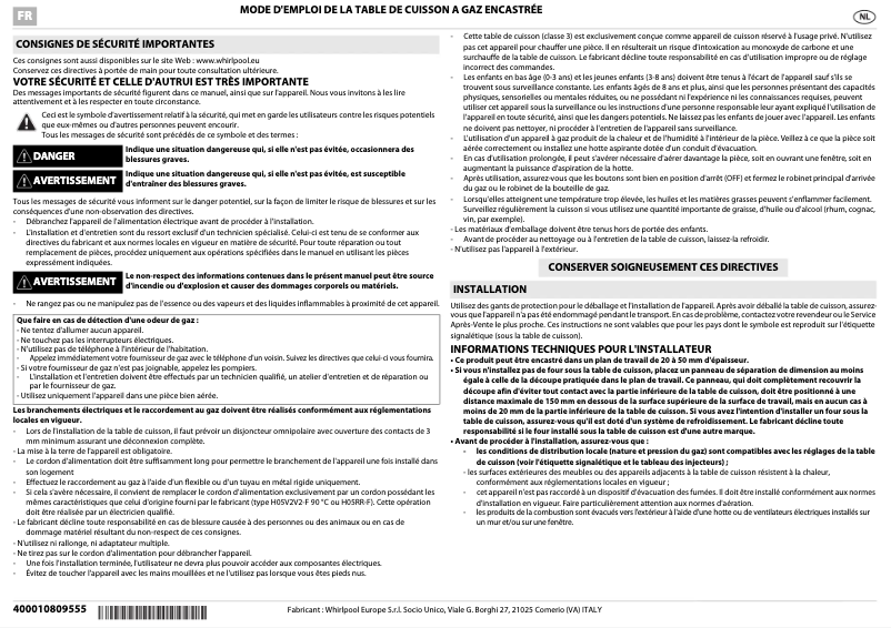 Page 1 de la notice Manuel utilisateur Bauknecht TGW 5675/IN