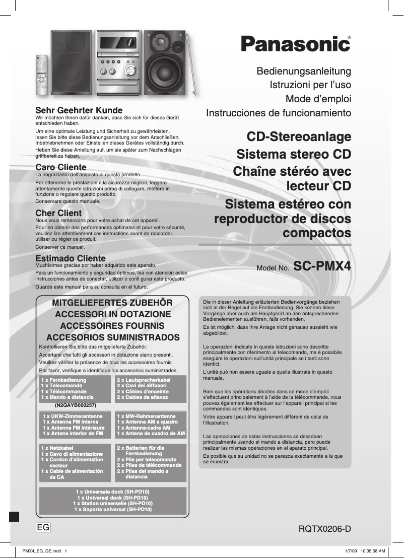 Page 1 de la notice Manuel utilisateur Panasonic SC-PMX4