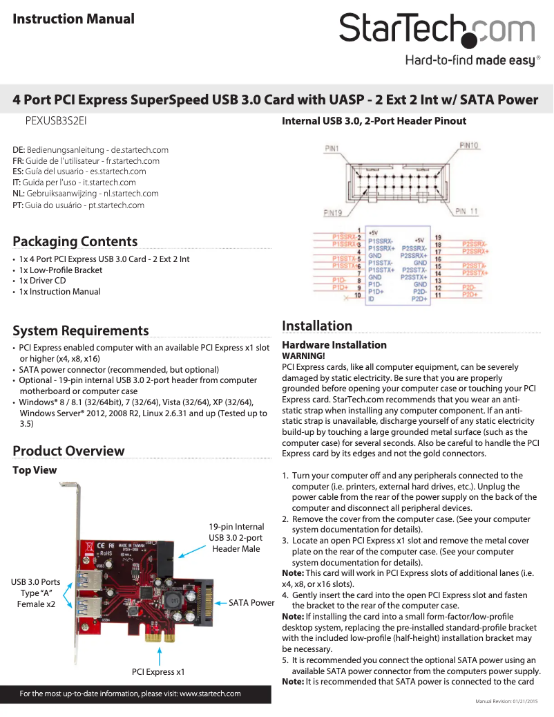 Image de la première page du manuel de l'appareil PEXUSB3S2EI
