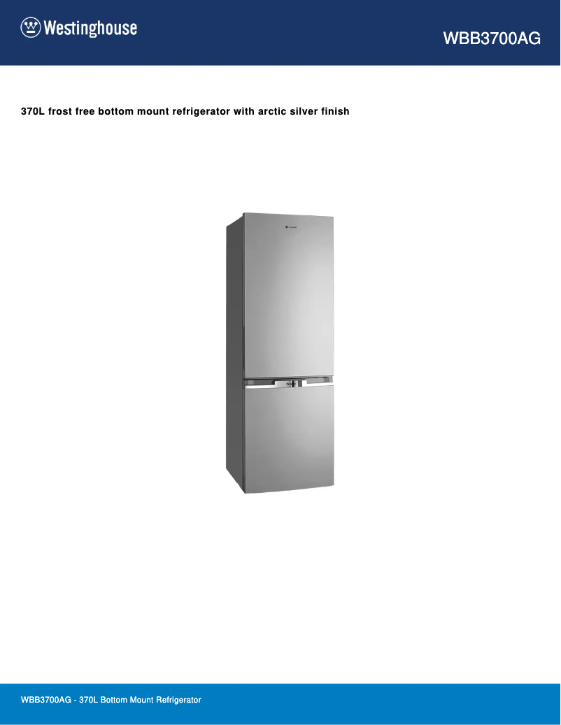 Page 1 de la notice Fiche technique Westinghouse WBB3700AG