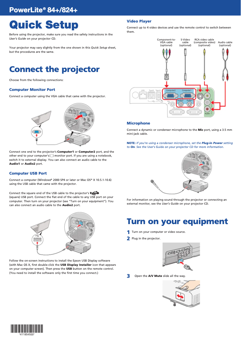 Page n°1 - Manuel utilisateur Epson Powerlite 824+