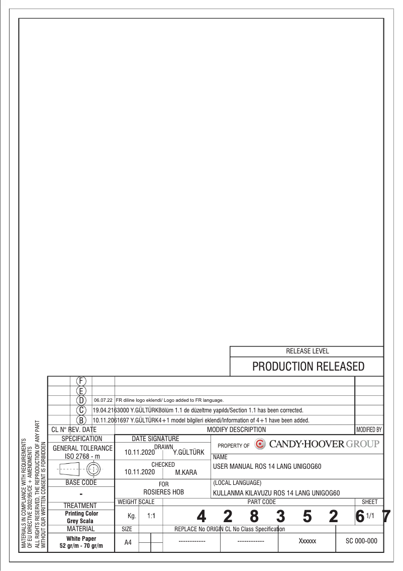Page 1 de la notice Manuel utilisateur Rosieres RVG63B4MBB