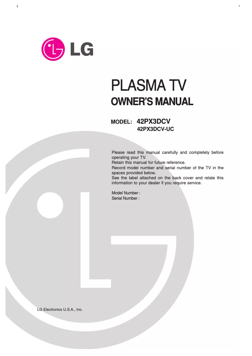 Image de la première page du manuel de l'appareil 42PX3DCV