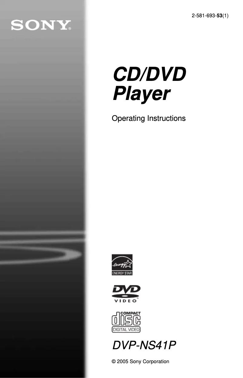 Page n°1 - Manuel utilisateur Sony DVP-NS41P