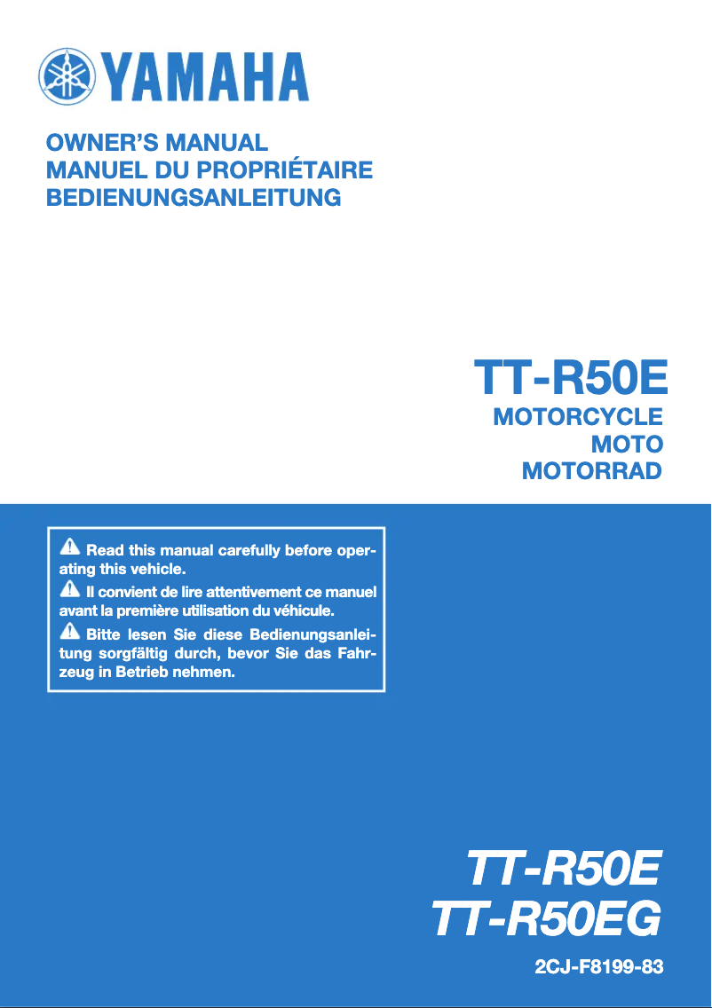 Page 1 de la notice Manuel utilisateur Yamaha TT-R50E (2016)