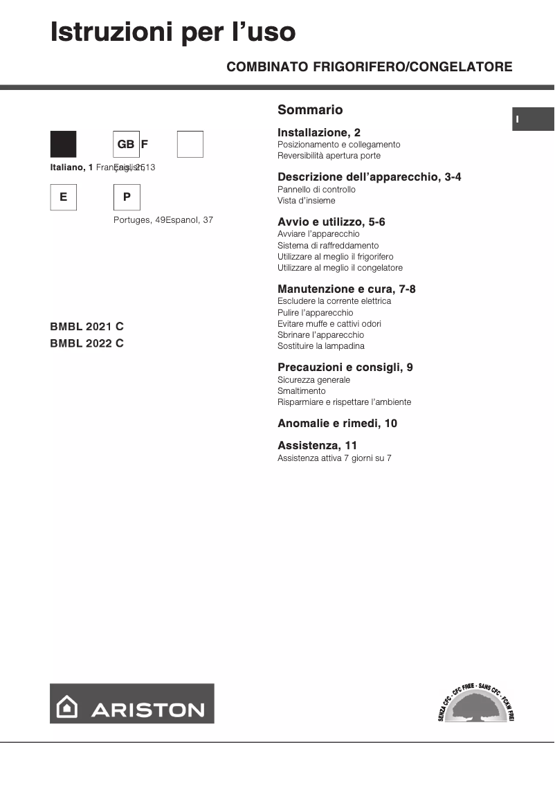 Page 1 de la notice Manuel utilisateur Hotpoint Ariston BMBL 2021 C