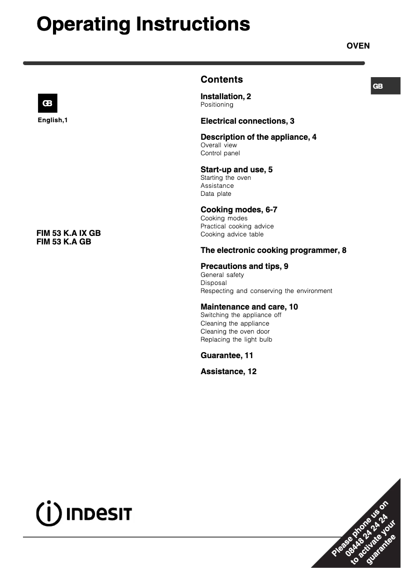 Image de la première page du manuel de l'appareil FIM 53 K.A IX GB