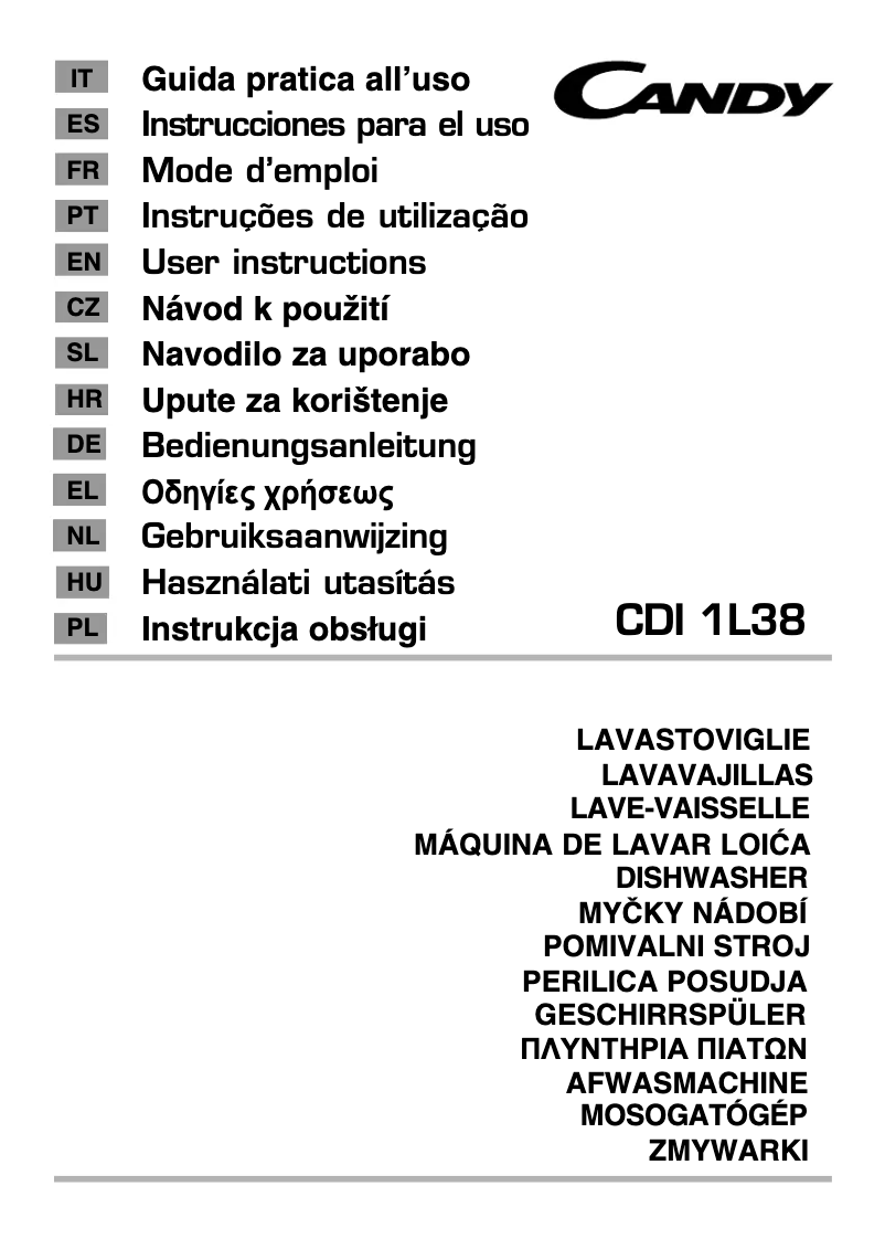 Page 1 de la notice Manuel utilisateur Candy CDI 1L38 X13
