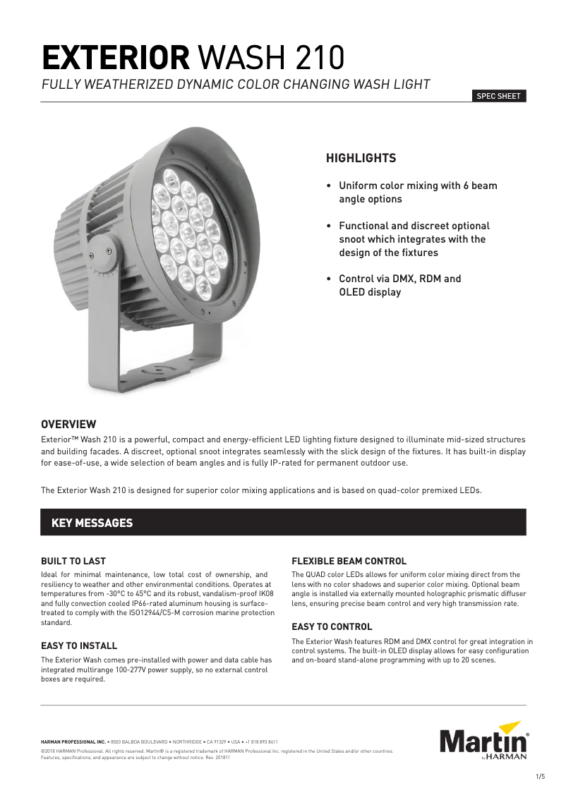 Page 1 de la notice Fiche technique Martin Exterior Wash 210