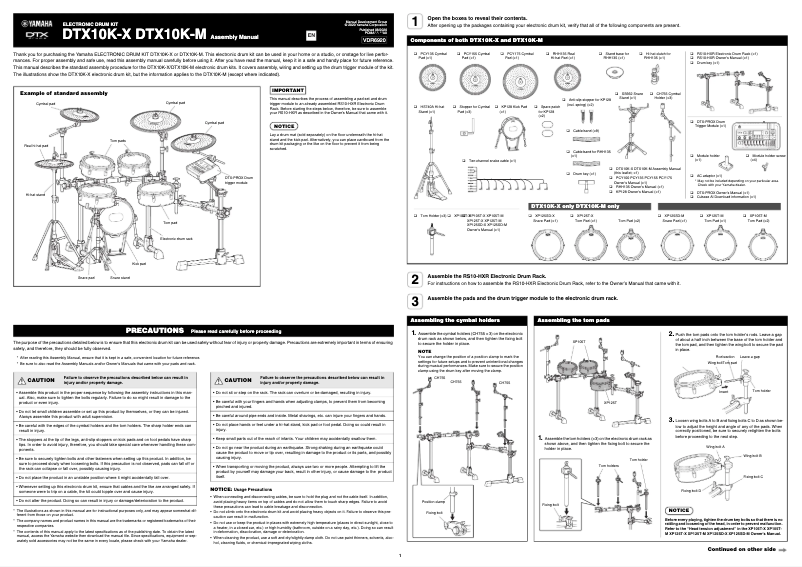 Page 1 de la notice Instructions / montage Yamaha DTX10K-X 