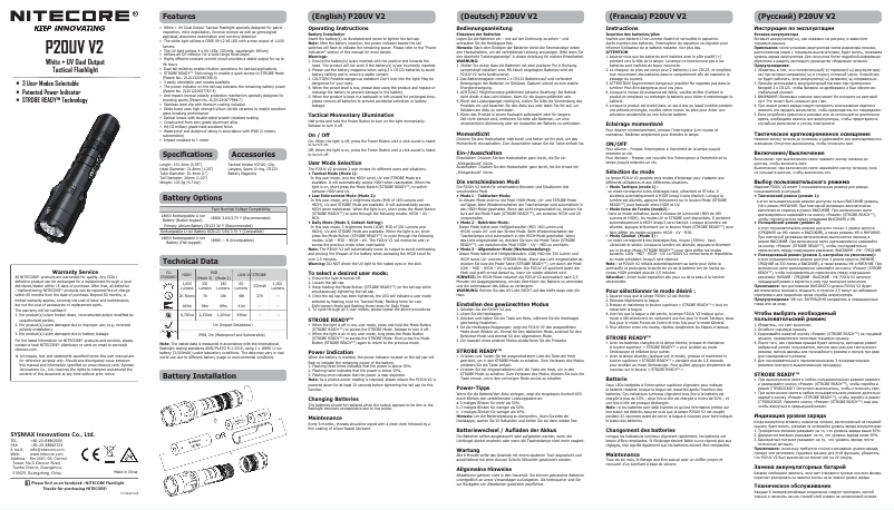 Page n°1 - Manuel utilisateur Nitecore P20UV
