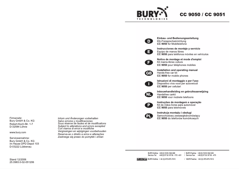 Page n°1 - Manuel utilisateur Bury CC 9050
