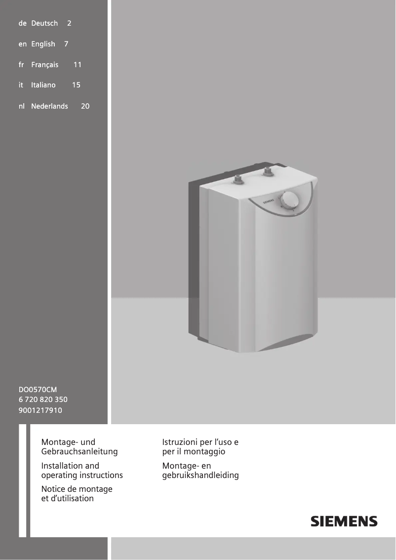 Page 1 de la notice Manuel utilisateur Siemens DO0570CM