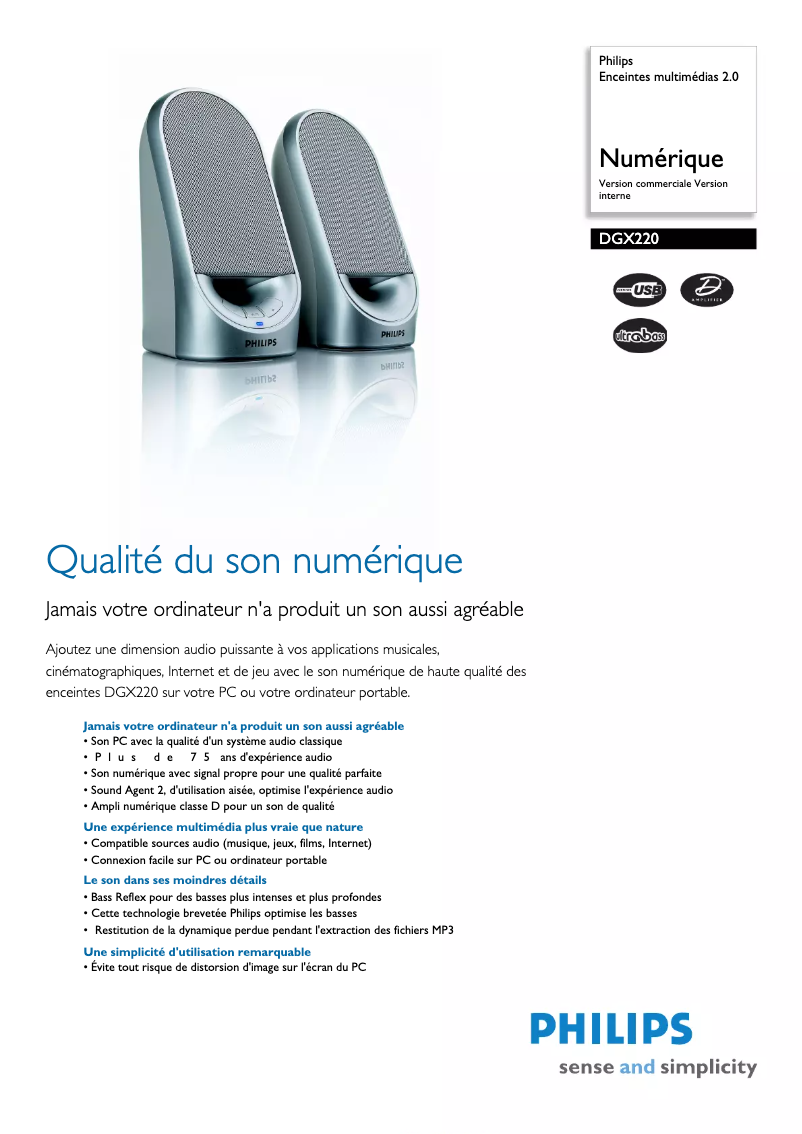 Page 1 de la notice Fiche technique Philips DGX220