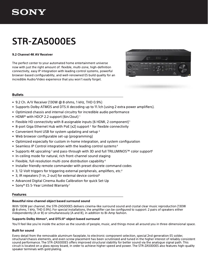 Image de la première page du manuel de l'appareil STR-ZA5000ES