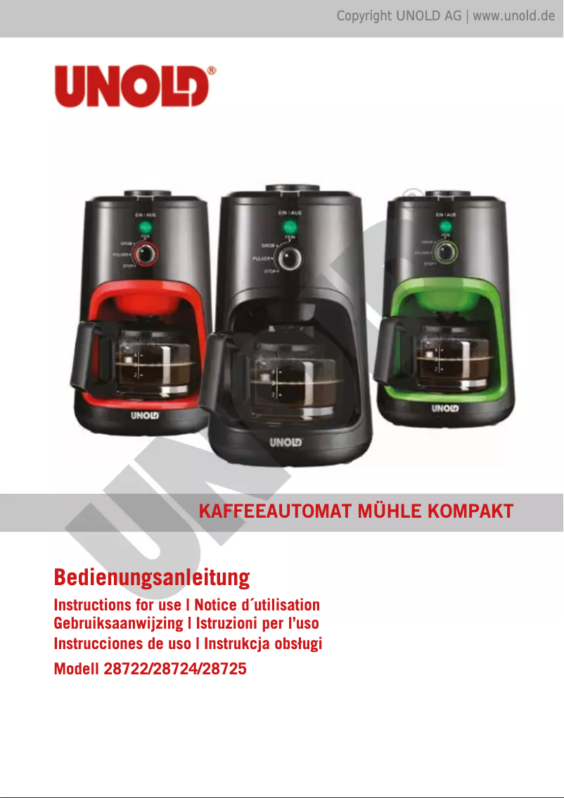 Page 1 de la notice Manuel utilisateur Unold Kompakt 28722