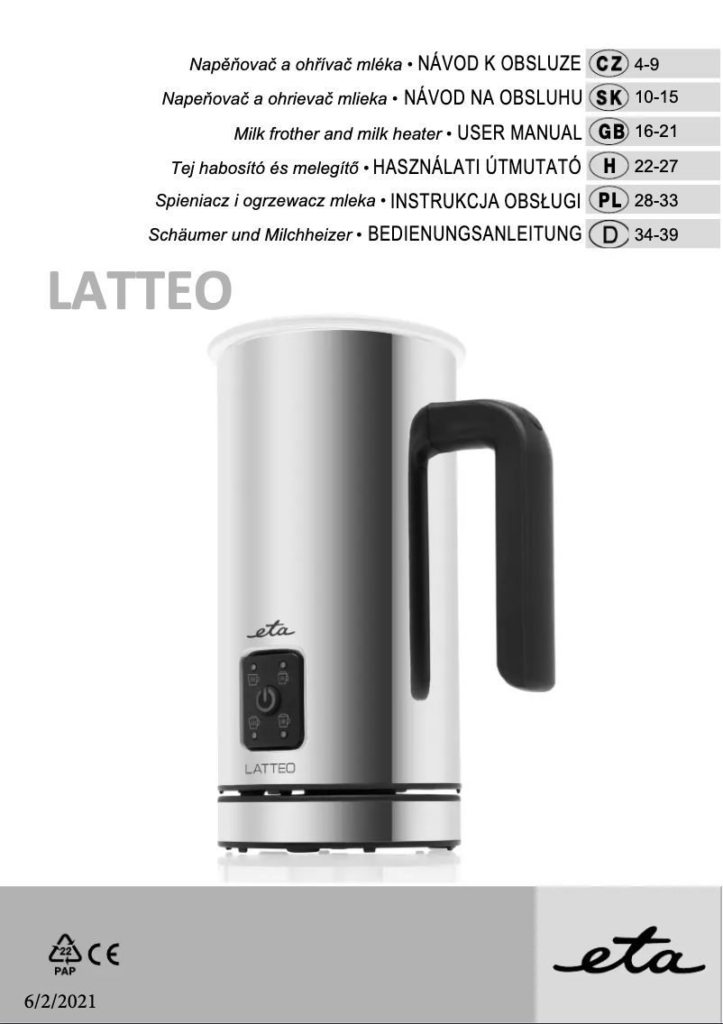 Image de la première page du manuel de l'appareil Latteo