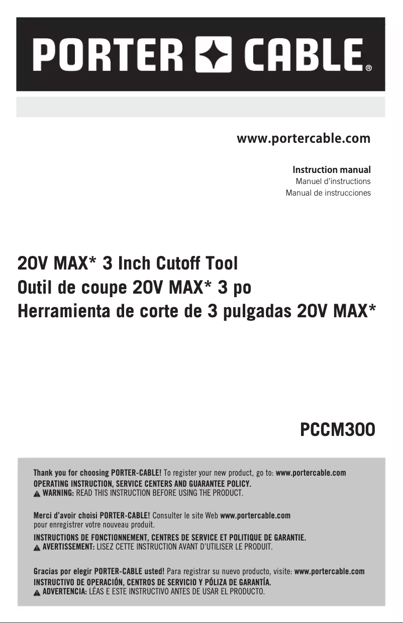 Página 1 del manual Manual de usuario Porter-Cable PCCM300