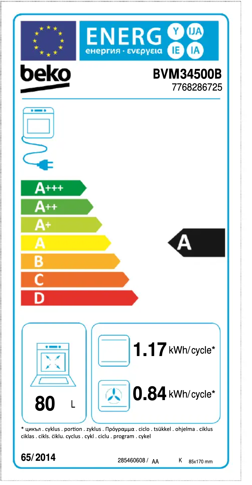 Page n°1 - Label énergétique Beko BVM 34500 B