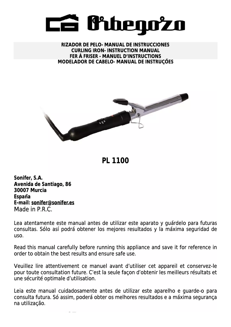 Page 1 de la notice Manuel utilisateur Orbegozo PL 1100