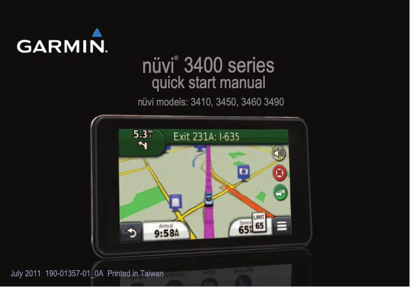 Page 1 de la notice Guide de démarrage rapide Garmin Nüvi 3490