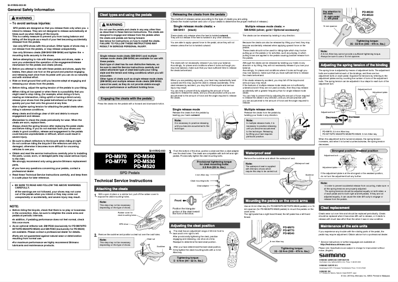 Página 1 del manual Manual de usuario Shimano PD-M530