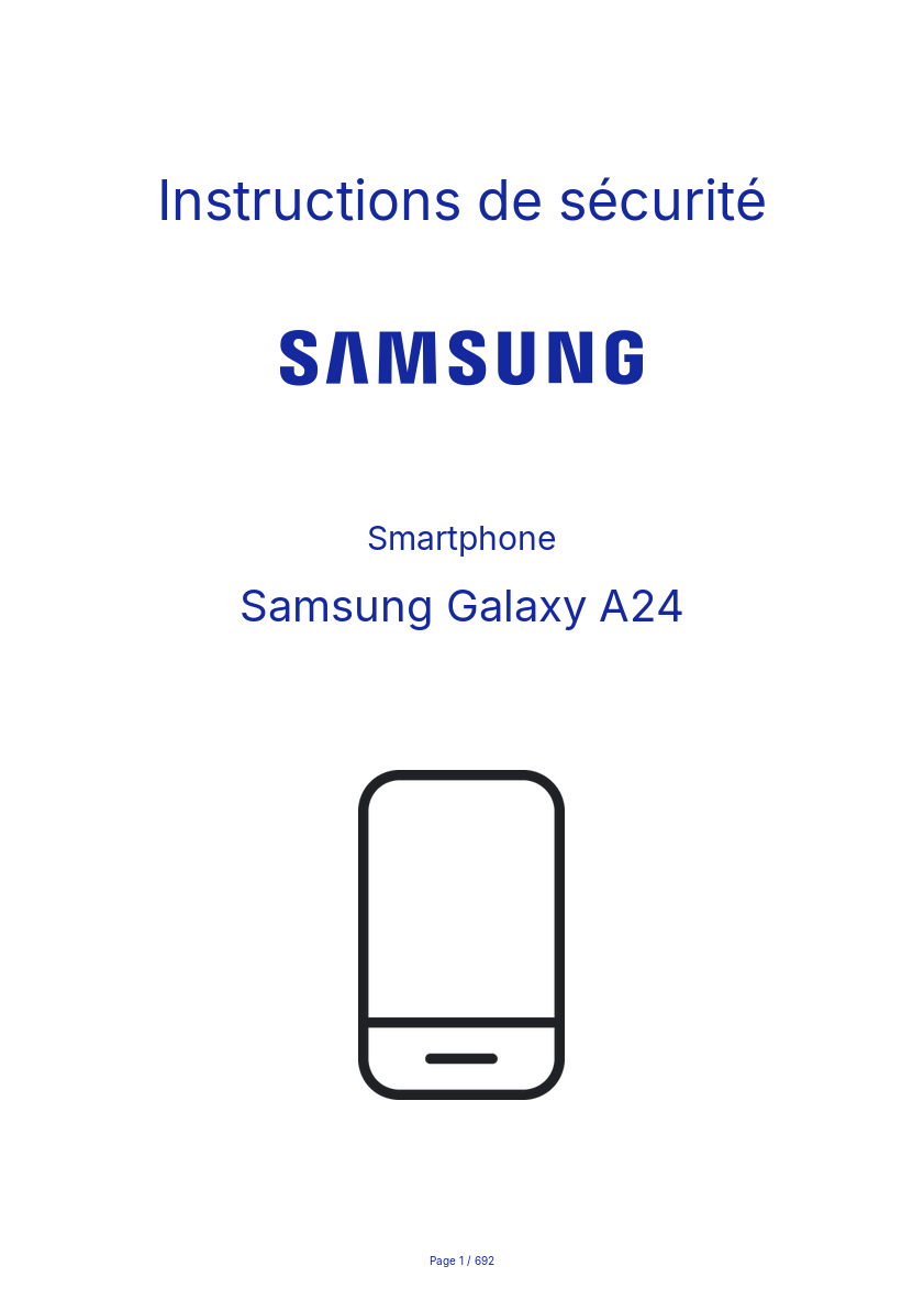 Page n°1 - Instructions de sécurité Samsung Galaxy A24