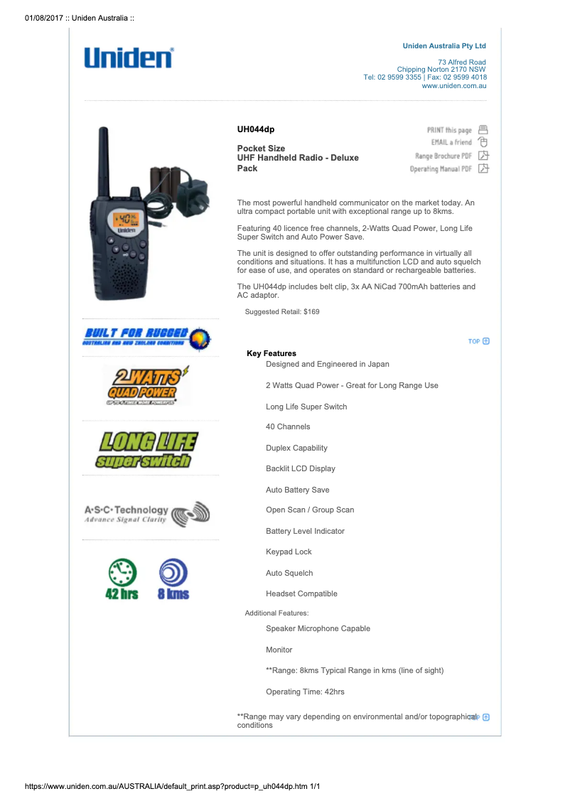 Imagen de la primera página del manual del dispositivo UH044DP