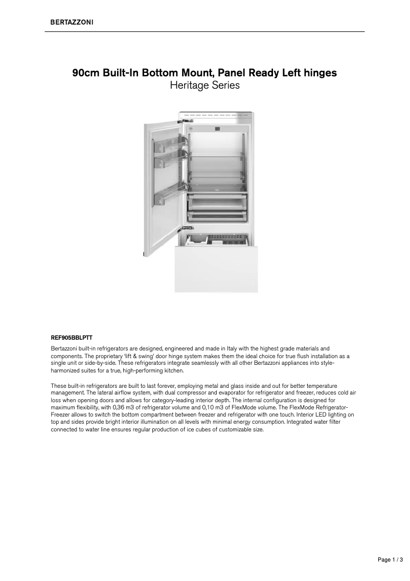 Page n°1 - Fiche technique Bertazzoni REF905BBLPTT