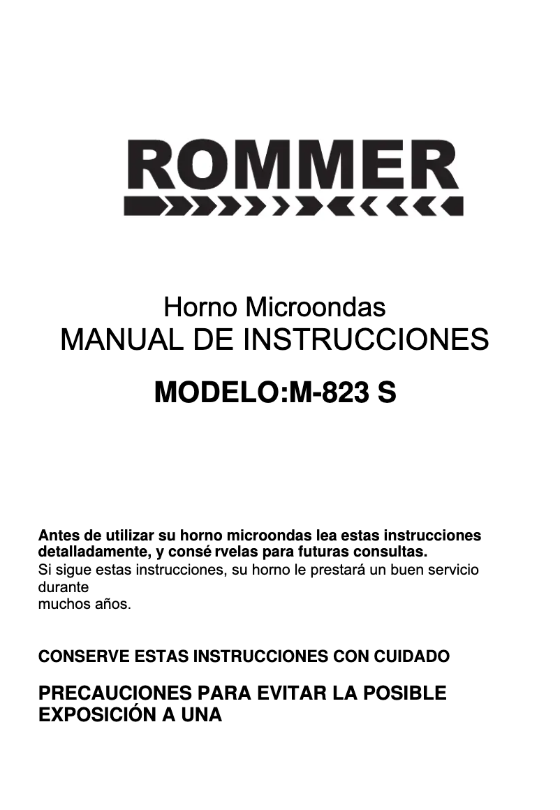Page 1 de la notice Manuel utilisateur Rommer M 823 S
