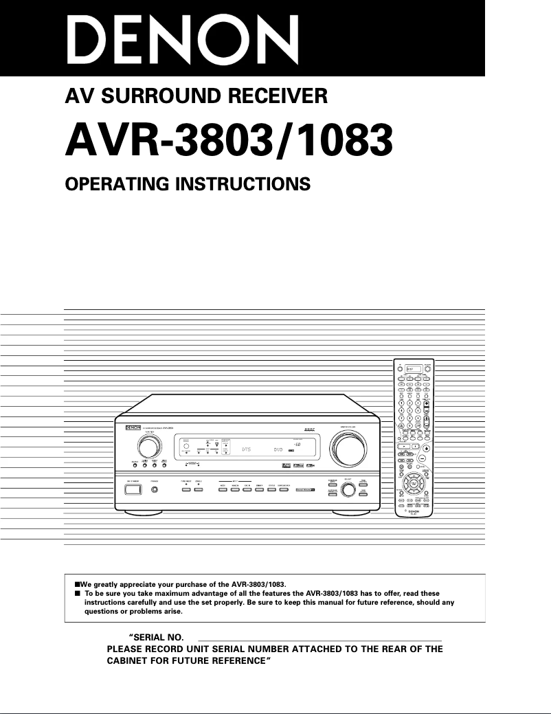 Page n°1 - Manuel utilisateur Denon AVR-3803