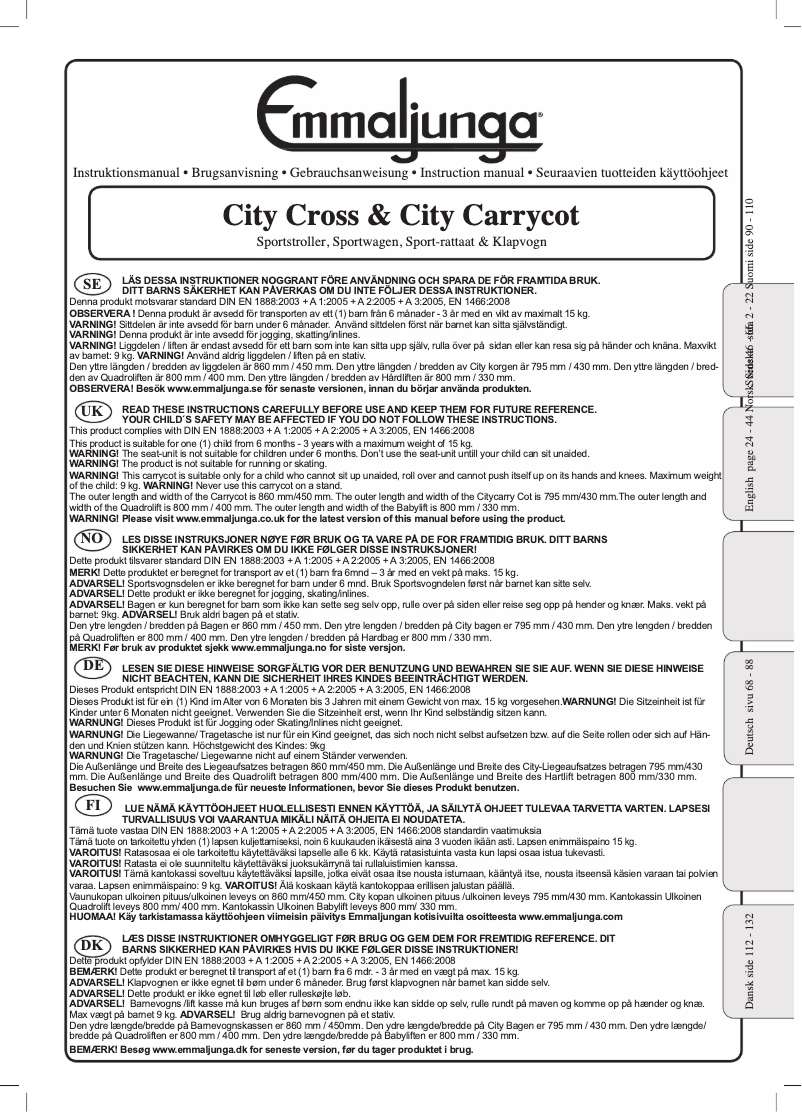 Page 1 de la notice Manuel utilisateur Emmaljunga City Cross