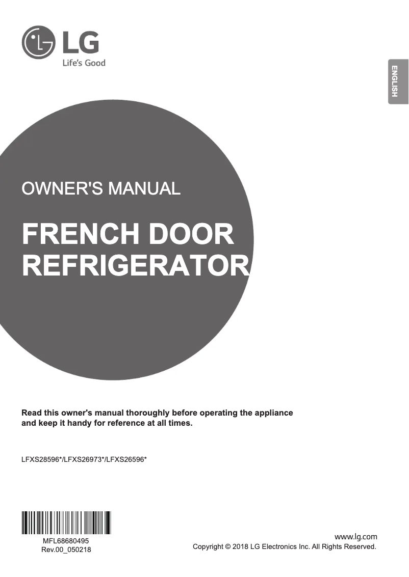 Page 1 de la notice Manuel utilisateur LG LFXS26596D