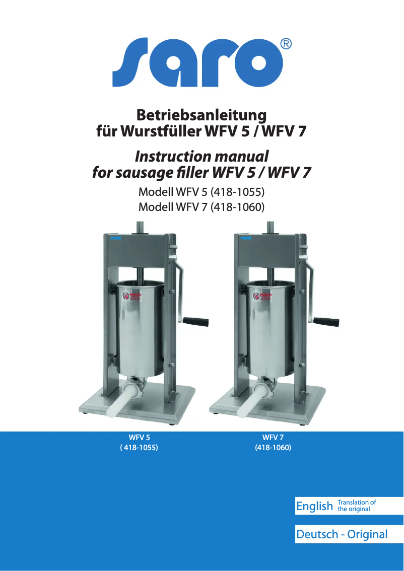 Page 1 de la notice Manuel utilisateur Saro WFV 7