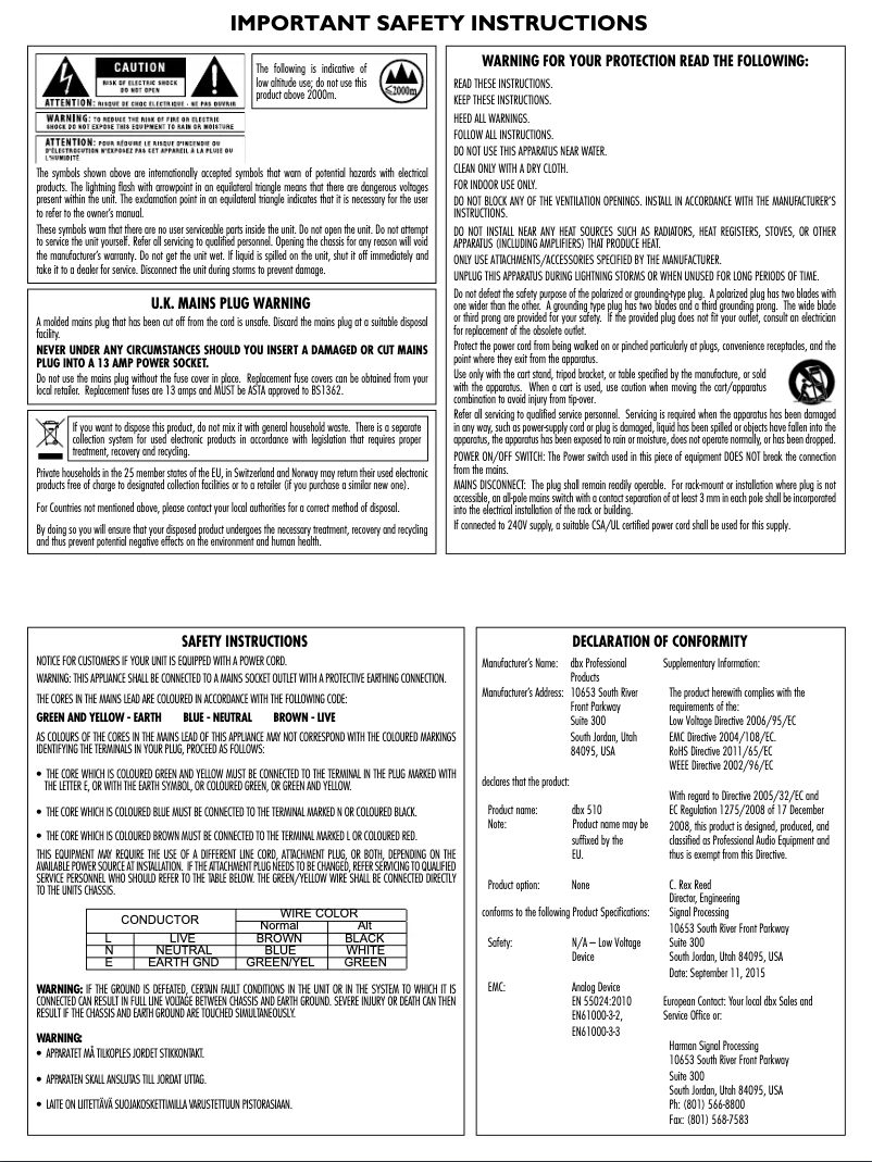 Page 1 de la notice Instructions de sécurité DBX 510