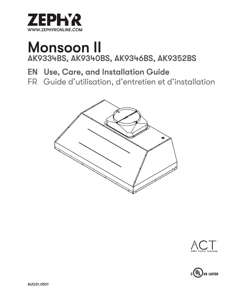 Page 1 de la notice Guide d'installation Zephyr Monsoon II AK9358BS