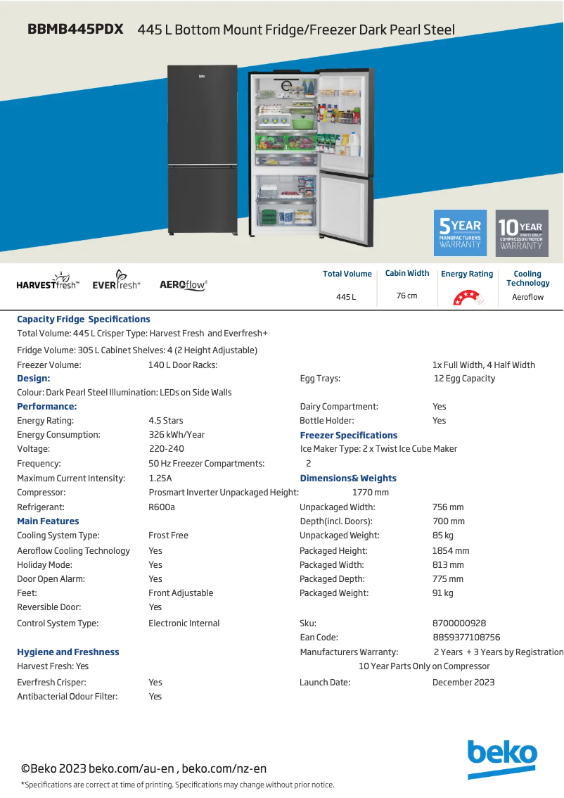 Page n°1 - Fiche technique Beko BBMB445PDX