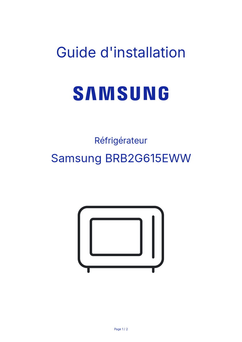 Page n°1 - Guide d'installation Samsung BRB2G615EWW