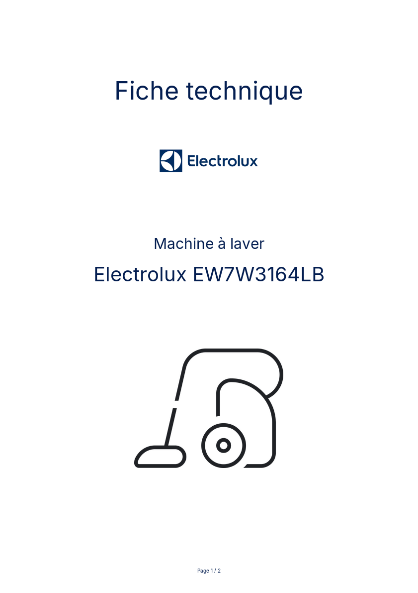 Page n°1 - Fiche technique Electrolux EW7W3164LB