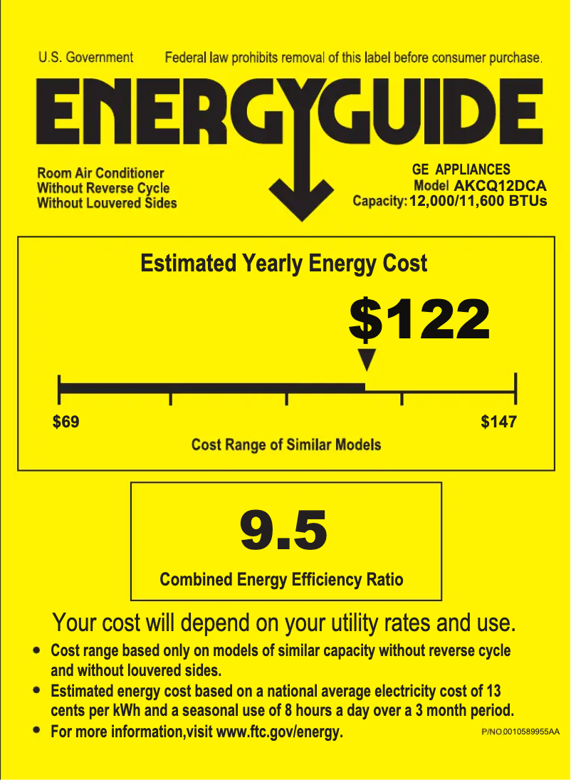 Page 1 de la notice Label énergétique GE AKCQ12DCA