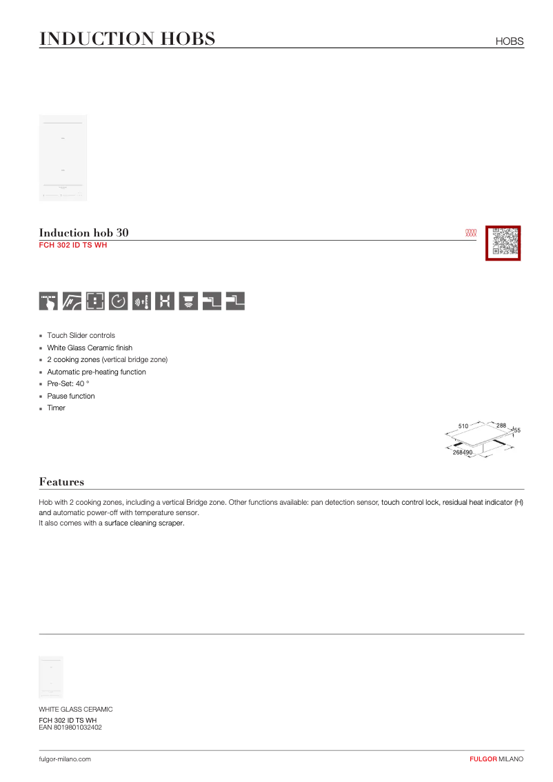 Página 1 del manual Ficha técnica Fulgor Milano FCH 302 ID TS WH