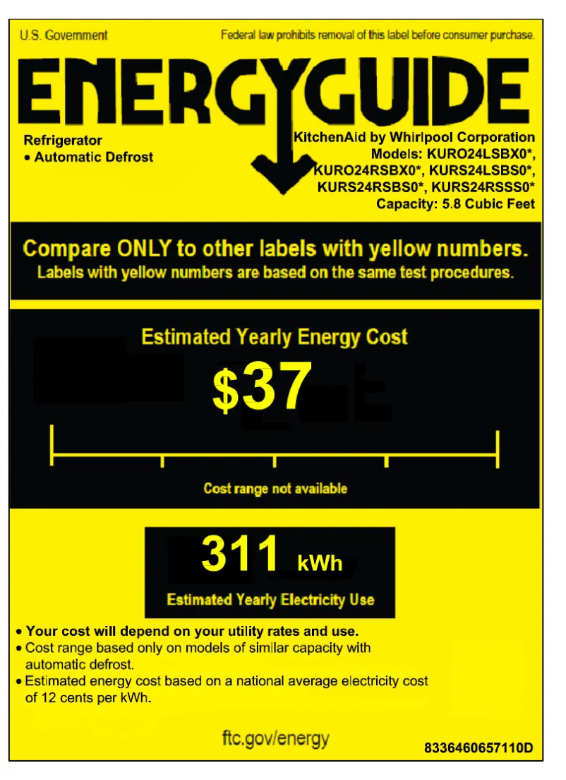 Page 1 de la notice Label énergétique KitchenAid KURS24LSBS