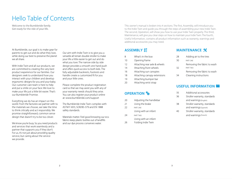 Page 1 de la notice Manuel utilisateur Bumbleride Indie Twin (2021)