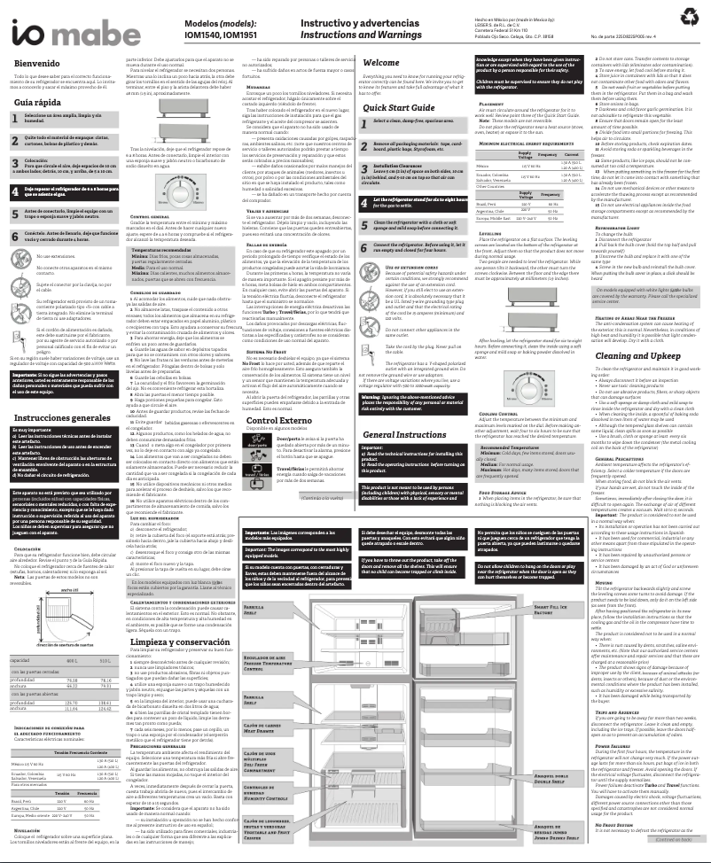 Page 1 de la notice Manuel utilisateur Mabe IOM510MZMRV0